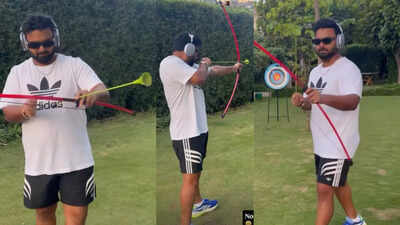 Rishabh Pant shows off archery skills, hits bullseye in his first try – watch | Cricket News Rishabh Pant shows off archery skills, hits bullseye in his first try – watch | Cricket News