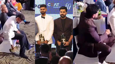 Shreyas Iyer puts down trophy on the floor; Rohit Sharma’s priceless act goes viral – watch | Off the field News Shreyas Iyer puts down trophy on the floor; Rohit Sharma’s priceless act goes viral – watch | Off the field News
