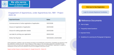 Bank of Maharashtra Apprentice recruitment 2026: Registration window closes today for 600 posts; direct link to apply here