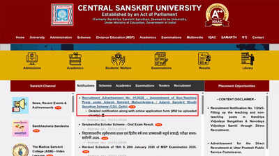 CSU Delhi recruitment 2026: Notification for non-teaching posts released at sanskrit.nic.in; apply here