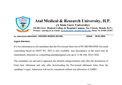 HP NEET PG counselling 2025 round 3 merit list released; 901 candidates qualify: Direct link to download here