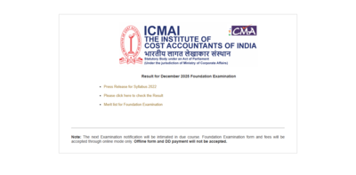 ICMAI CMA Foundation December 2025 result declared: Direct link to check merit list here
