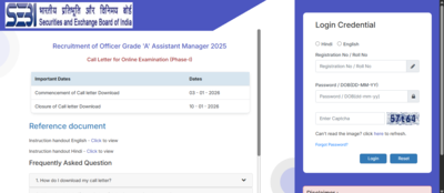 SEBI Grade A admit card 2025 released at sebi.gov.in: Direct link to download Phase 1 hall ticket here