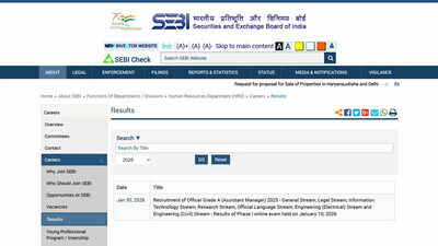 SEBI Grade A Prelims Result 2026 declared; merit list PDF available on sebi.gov.in, download here