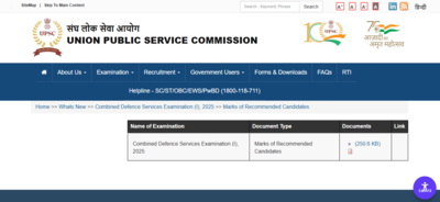 UPSC CDS 1 result 2025 list of recommended candidates released: Direct link to download here