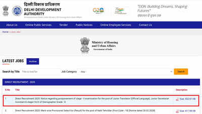 DDA postpones Stage II and III exams for 1732 JSA, Steno and Jr. Translator posts; check official notice here