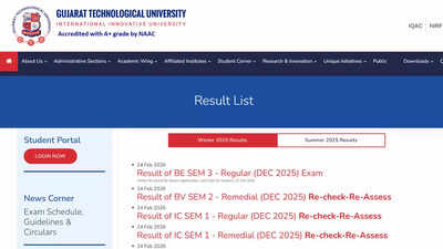 GTU releases BE, MCA and BPharm winter 2025 results for multiple semesters at gtu.ac.in; check direct link here