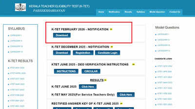 Ktet Feb 2026 Notification: Kerala TET 2026 notification released at ktet.kerala.gov.in; applications begin February 26