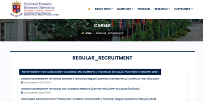 NFSU opens registration window 2026 for various posts: Check details here