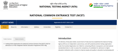 NTA NCET 2026 registration begins at nta.ac.in: Check direct link to apply and key dates here
