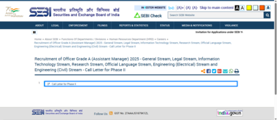 SEBI Grade A Phase 2 call letter released at sebi.gov.in: Direct link to download admit card here