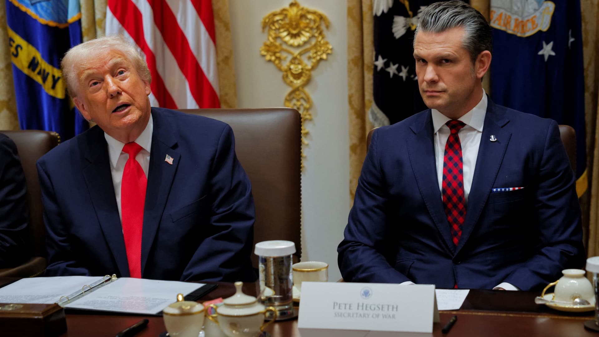 Trump meets with defense CEOs, Pete Hegseth