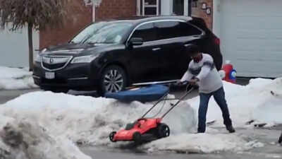Video of Brampton man clearing snow with lawnmower goes viral: ‘Not the best and brightest’
