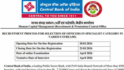 Central Bank of India announces 275 SO vacancies, online applications open until March 23; apply here