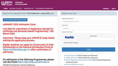IGNOU January 2026 cycle underway, last date March 15, 2026; apply here