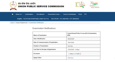 UPSC CAPF AC Recruitment 2026: Registration closes tomorrow for 349 Assistant Commandant posts, direct link to apply here