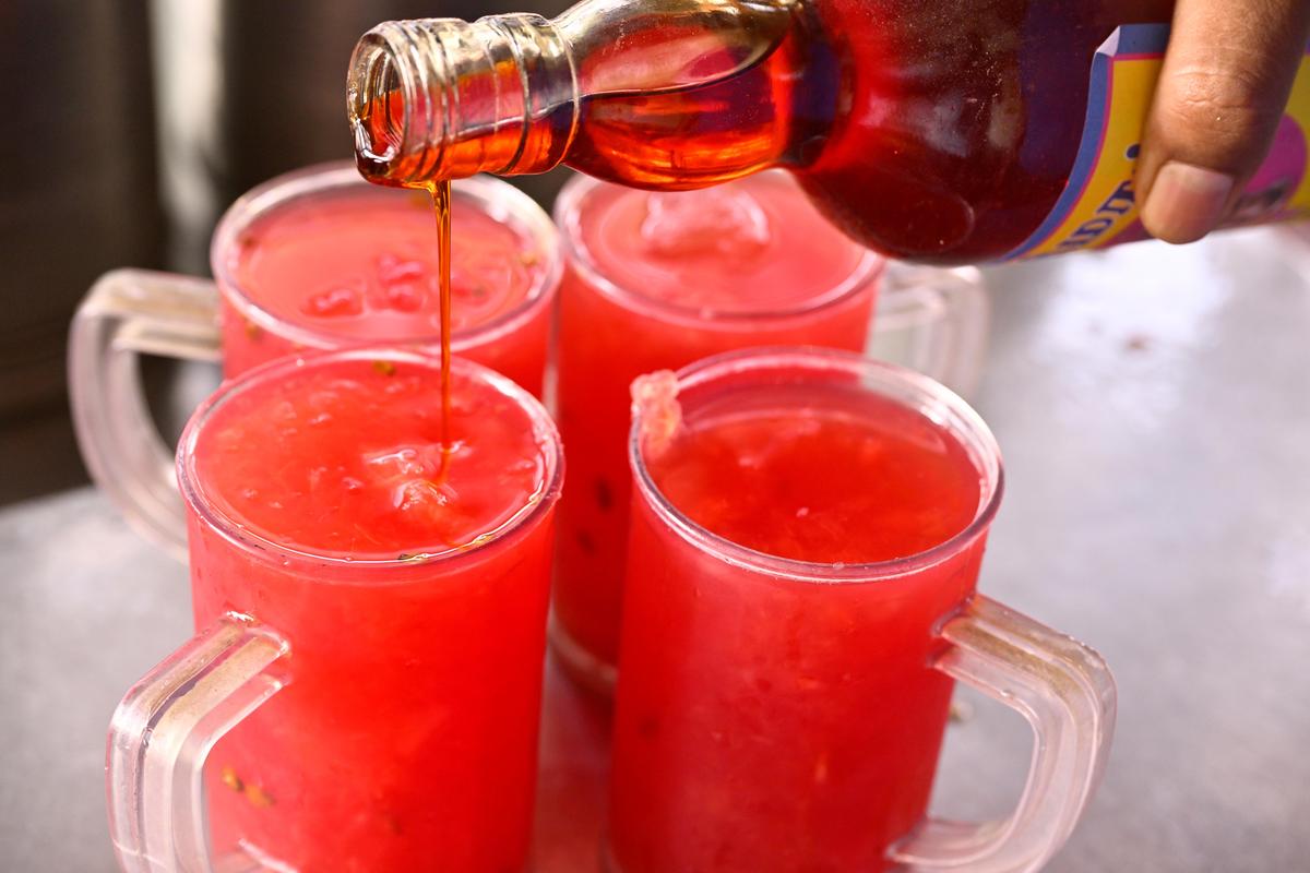 Watermelon in my sharbat at Madurai roadside shops