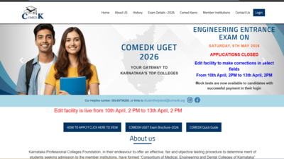 COMEDK UGET application 2026 edit window opens: Check editable fields here