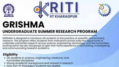 Grishma 2026: Grishma 2026 at IIT Kharagpur offers UG students hands-on research experience; apply for internship here