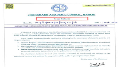 JAC Class 10 result 2026: Jharkhand Board issues notice amid fake result claims; evaluation in final stage