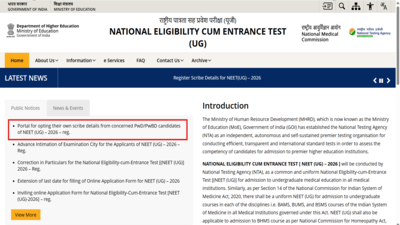 NEET UG 2026: NTA opens portal for PwBD candidates to submit scribe details; check deadline here